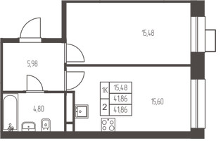 Планировка однокомнатной(квартира) площадью 41.9 квадратных метров в “ЖК Новая Ивантеевка”