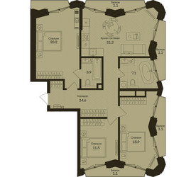 Планировка трехкомнатной(квартира) площадью 98.8 квадратных метров в ЖК “ЖК Дом на Часовой”