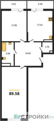 Планировка двухкомнатной(квартира) площадью 89.58 квадратных метров в ЖК “ЖК Riga Hills (Рига Хиллс)”