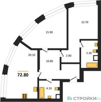 Планировка двухкомнатной(квартира) площадью 72.8 квадратных метров в “ЖК Nagatino i-Land (Нагатино ай-лэнд)”