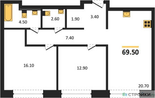 Планировка двухкомнатной(квартира) площадью 69.5 квадратных метров в “ЖК Mariinn Park (Мариин Парк)”