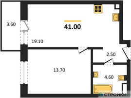 Планировка однокомнатной(квартира) площадью 41 квадратных метров в “ЖК Одинцовские кварталы”
