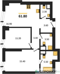 Планировка двухкомнатной(квартира) площадью 61.8 квадратных метров в ЖК “ЖК Айс Тауэрс”