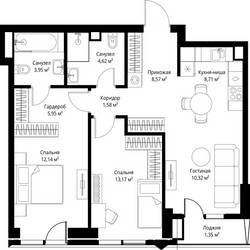 Планировка двухкомнатной(квартира) площадью 70.36 квадратных метров в ЖК “ЖК Джойс”