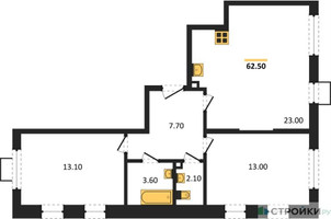 Планировка двухкомнатной(квартира) площадью 62.4 квадратных метров в “ЖК Лучи-2”