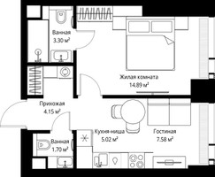 Планировка однокомнатной(квартира) площадью 36.64 квадратных метров в “ЖК Веер”