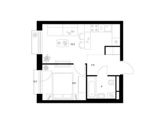Планировка однокомнатной(квартира) площадью 32.8 квадратных метров в ЖК “ЖК Белая Дача парк”