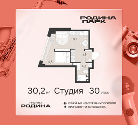 Планировка студии(квартира) площадью 30.2 квадратных метров в ЖК “ЖК Родина Парк”