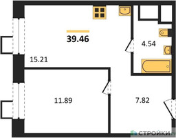 Планировка однокомнатной(квартира) площадью 39.46 квадратных метров в “ЖК Апарт-отель Тропарево парк”