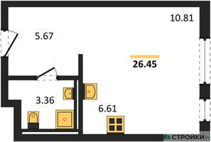 Планировка студии(квартира) площадью 26.45 квадратных метров в “ЖК Мытищи Парк”