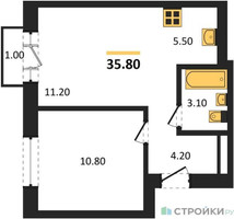 Планировка однокомнатной(квартира) площадью 35.8 квадратных метров в “ЖК Квартал Метроном”