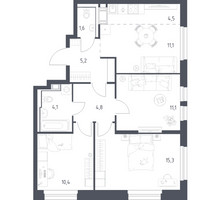 Планировка трехкомнатной(квартира) площадью 67.2 квадратных метров в “ЖК Мытищи Парк”