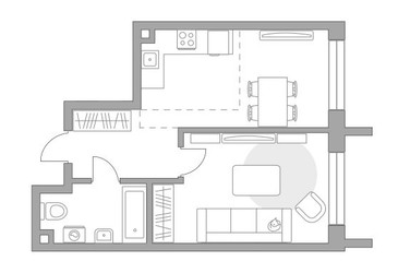 Планировка однокомнатной(квартира) площадью 39.05 квадратных метров в ЖК “ЖК Дубровка от Гранель”