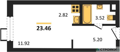 Планировка студии(апартаменты) площадью 23.46 квадратных метров в “ЖК N’ICE LOFT (Найс Лофт)”