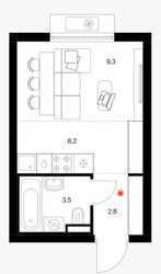 Планировка студии(квартира) площадью 21.8 квадратных метров в ЖК “ЖК Белая Дача парк”
