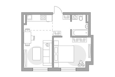 Планировка двухкомнатной(квартира) площадью 39.51 квадратных метров в ЖК “ЖК Аникеевский”