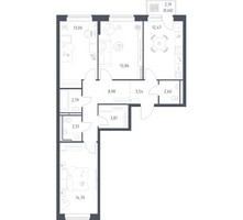 Планировка трехкомнатной(квартира) площадью 78.92 квадратных метров в “ЖК Новое Видное”