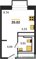 Планировка студии(квартира) площадью 20.02 квадратных метров в “ЖК Долина Яузы”