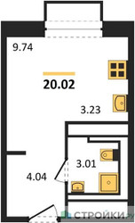 Планировка студии(квартира) площадью 20.02 квадратных метров в ЖК “ЖК Долина Яузы”