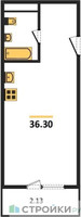 Планировка однокомнатной(квартира) площадью 36.3 квадратных метров в “ЖК Одинбург”