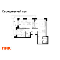 Планировка двухкомнатной(квартира) площадью 68.3 квадратных метров в “ЖК Середневский лес”