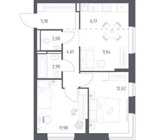 Планировка двухкомнатной(квартира) площадью 55.46 квадратных метров в “ЖК Богдановский Лес”