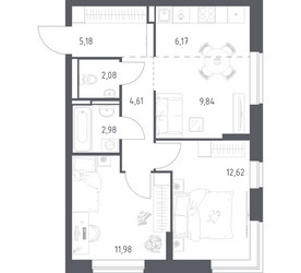 Планировка двухкомнатной(квартира) площадью 55.46 квадратных метров в ЖК “ЖК Богдановский Лес”