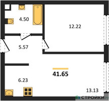 Планировка однокомнатной(квартира) площадью 41.65 квадратных метров в “ЖК TATE (Тэйт)”