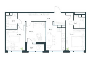 Планировка трехкомнатной(квартира) площадью 64.9 квадратных метров в “ЖК Левел Лесной”
