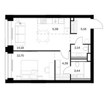 Планировка однокомнатной(квартира) площадью 47.45 квадратных метров в “ЖК НОВА”