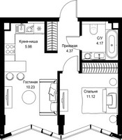Планировка однокомнатной(квартира) площадью 35.87 квадратных метров в “Дом премиум-класса МИРА”