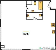 Планировка двухкомнатной(квартира) площадью 66.9 квадратных метров в “ЖК Наметкин Тауэр”