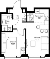 Планировка однокомнатной(квартира) площадью 36.28 квадратных метров в ЖК “ЖК СЕТ”