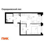 Планировка однокомнатной(квартира) площадью 34.1 квадратных метров в “ЖК Середневский лес”