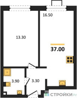 Планировка однокомнатной(квартира) площадью 36 квадратных метров в “ЖК Лучи-2”