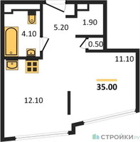 Планировка студии(квартира) площадью 35 квадратных метров в “ЖК ROTTERDAM (Роттердам)”
