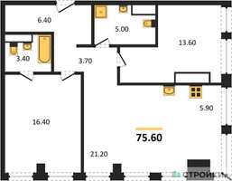 Планировка двухкомнатной(квартира) площадью 75.6 квадратных метров в “ЖК Emotion (Эмоушен)”