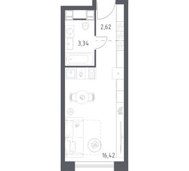 Планировка студии(апартаменты) площадью 22.38 квадратных метров в ЖК “ЖК Пятницкое 58 (Перец)”
