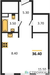 Планировка студии(квартира) площадью 36.4 квадратных метров в “ЖК Sydney City (Сидней Сити)”