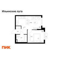 Планировка однокомнатной(квартира) площадью 33.44 квадратных метров в “ЖК Ильинские луга”