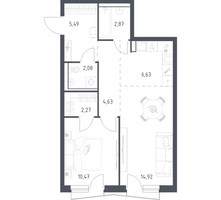Планировка однокомнатной(квартира) площадью 48.5 квадратных метров в “ЖК Квартал Авиаторов”