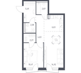 Планировка однокомнатной(квартира) площадью 48.5 квадратных метров в ЖК “ЖК Квартал Авиаторов”