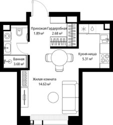 Планировка студии(квартира) площадью 28.19 квадратных метров в ЖК “ЖК Веер”