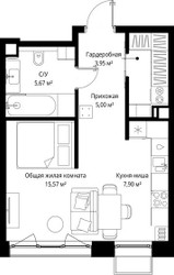 Планировка однокомнатной(квартира) площадью 38.09 квадратных метров в ЖК “Архитектурный проект Мыс”