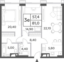 Планировка трехкомнатной(квартира) площадью 81 квадратных метров в “ЖК Will Towers (Вилл Тауэрс)”