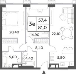 Планировка трехкомнатной(квартира) площадью 81 квадратных метров в ЖК “ЖК Will Towers (Вилл Тауэрс)”