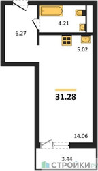 Планировка студии(квартира) площадью 31.28 квадратных метров в ЖК “ЖК Riga Hills (Рига Хиллс)”