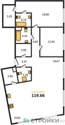Планировка двухкомнатной(квартира) площадью 119.66 квадратных метров в ЖК “Квартал Foriver”