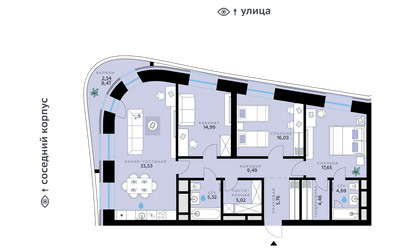 Планировка трехкомнатной(квартира) площадью 119.5 квадратных метров в ЖК “СберСити в Рублево-Архангельском”
