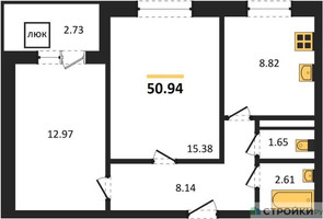 Планировка двухкомнатной(квартира) площадью 50.94 квадратных метров в “Ласточкино”